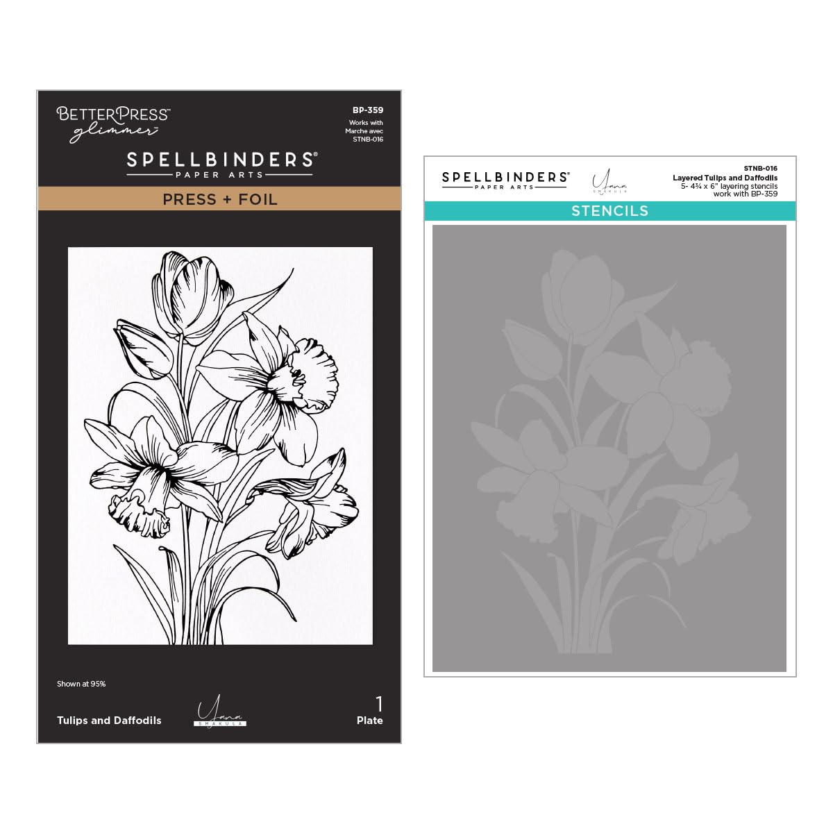 Spellbinders Metal Tulips And Daffodils Press + Foil Plate And Stencil Bundle By Yana Smakula