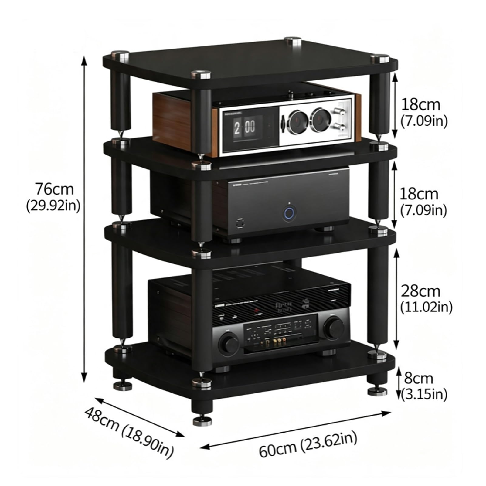 Soporte for Medios AV de Alta Resistencia, Rack AV de Acero Inoxidable | Estante de Componentes EstéReo, Adecuado for Salas de Estar, Oficinas Y Estudios de GrabacióN