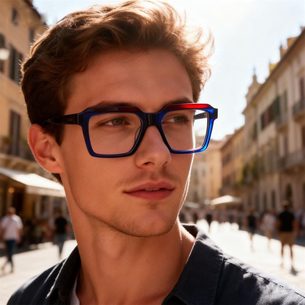 Gafas elegantes con montura cuadrada de acetato y lentes de resina sin graduación, ideales para la oficina, el estudio y el uso diario.