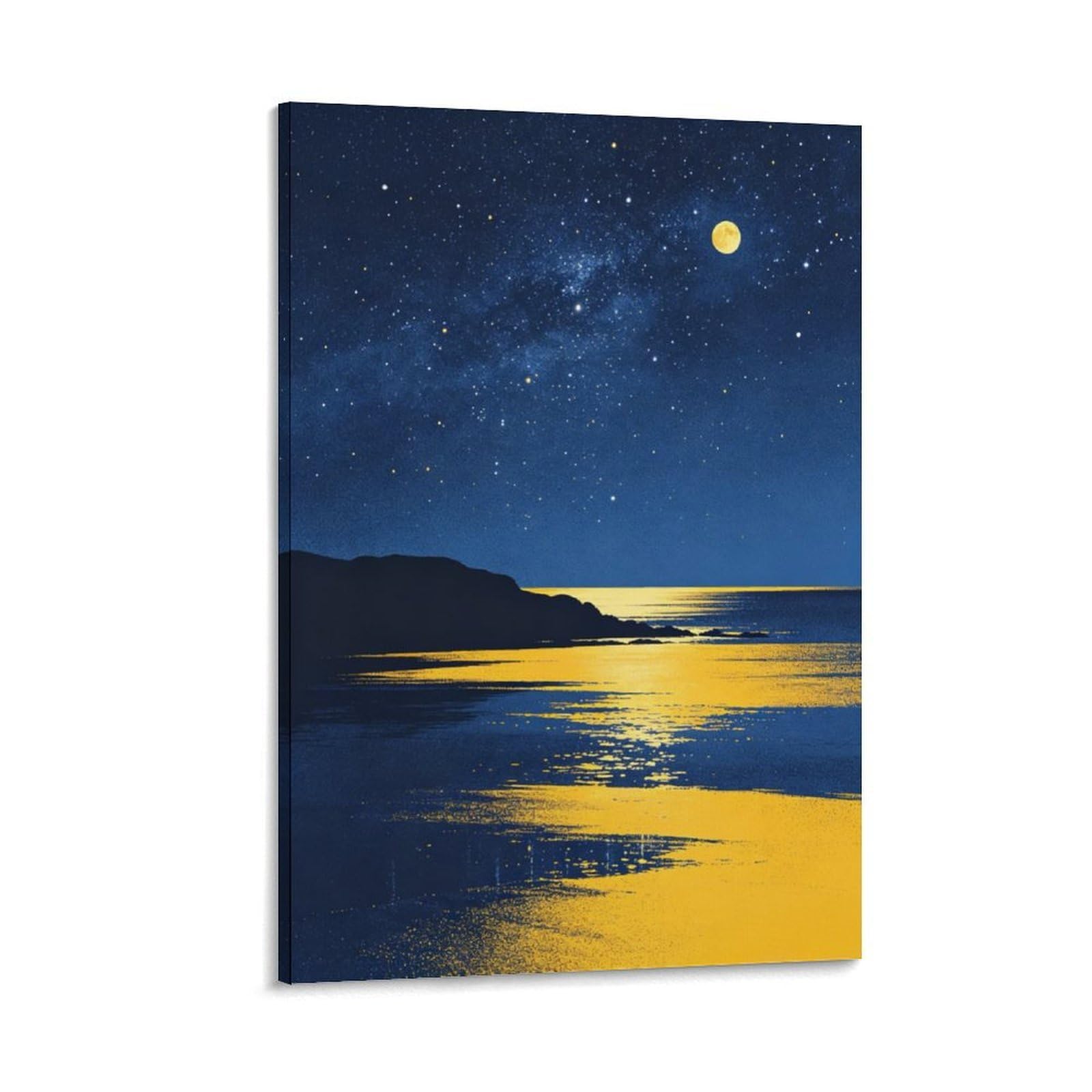 IEJKLUVWX Starry Moon Lake Wall Pictures Starry Water Glow Waterproof Canvas Vibrant Colours High Definition for Sofa Background Hallway Gift Buyer Original 20x30inch(50x75cm)