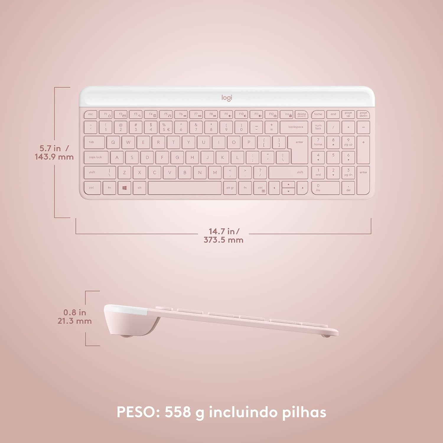 Combo Teclado e Mouse sem fio Logitech MK470 com Design Slim, Digitação e Clique Silencioso, Mouse Ambidestro, Conexão USB e Pilhas Inclusas - Rosa