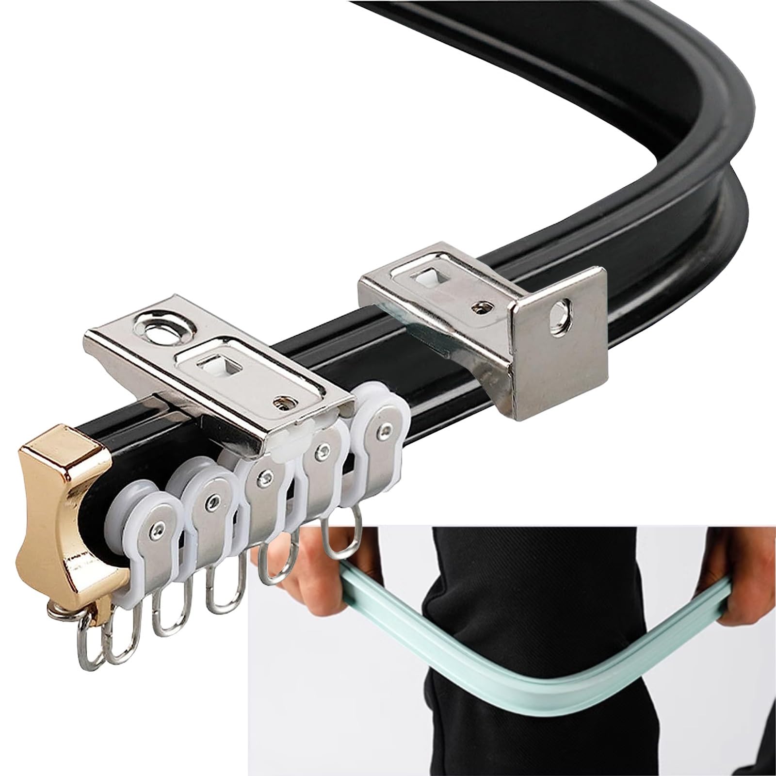 Rail Rideau Plafond Flexible Aluminium – Incurvé Pour Baies Vitrées, Camping-Car, Séparateur Pièce, Installation Facile, Noir/Blanc
