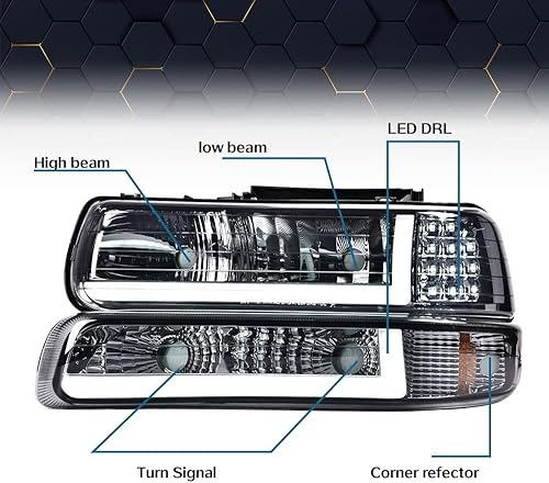 Vista 94 de PIT66 - Faros delanteros LED, compatibles c/99-02 Chevy Silverado 1500 2500/01-02 Silverado 1500HD 2500HD 3500/00-06 Tahoe Suburban 1500 2500