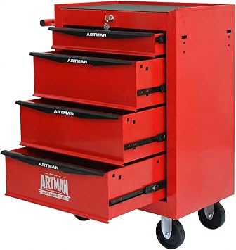 4-Drawer Rolling Tool Chest - Heavy Duty Tool Storage Cabinet with Lockable Wheels & Drawer Liners, Tool Cart with Key Lock,Tool Organizer Box for Garage, Warehouse & Repair Shop Red