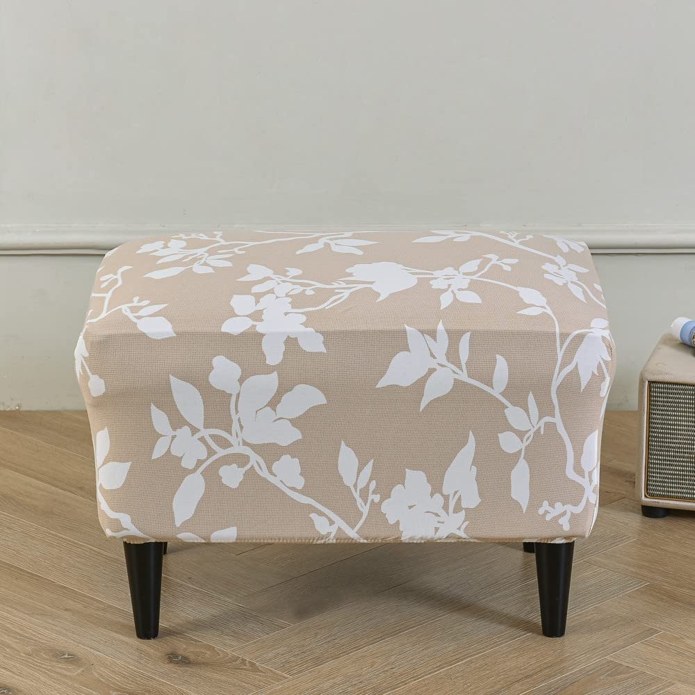 Highdi Apricot Ottoman Cover Rectangle Polyester Spandex, Stretch Footstool Slipcover,Stool Protector Cover With Elastic Bottom,Removable Washable Dustproof Footrest Pouffe Covers (,1Pc)