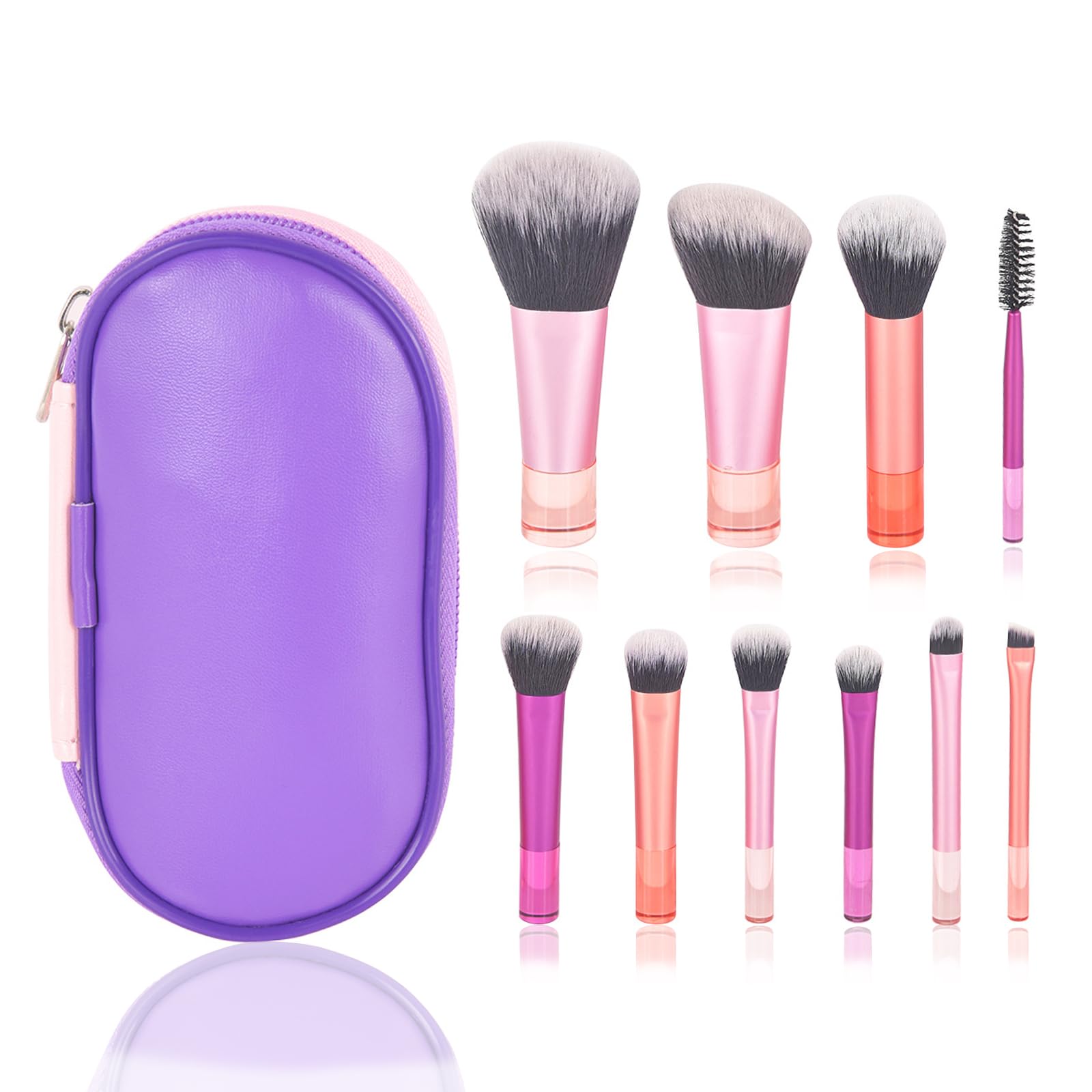 Juego de brochas de maquillaje de viaje, kit de brochas de maquillaje, juego de 10 brochas de maquillaje de viaje con bolsa de almacenamiento, bolsa portátil de tamaño de viaje, brochas de