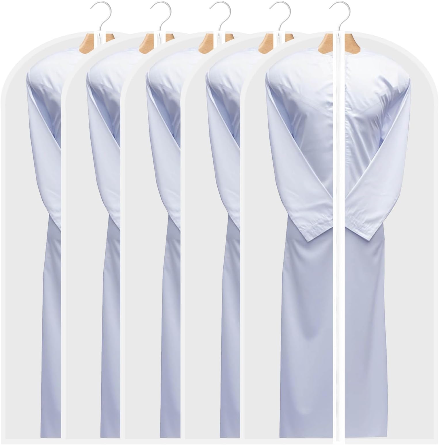 YumLock Garment Bags 5-Pack Durable, Clear, Zippered Suit Covers, 140x60cm, for Closet Organization, Dust-Proof Clothes Storage for Suits, Dresses, Coats, Travel-Friendly Dress Bag Set
