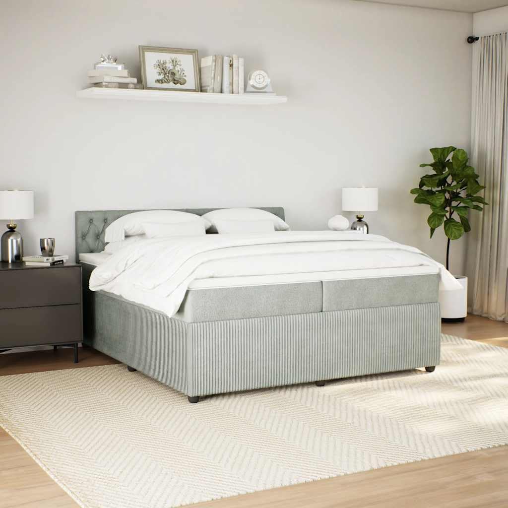 Cama con somier de 200 x 200 cm, terciopelo gris claro, con colchón de muelles ensacados y colchón, cama doble moderna de montaje rápido, para dormitorio, habitación de invitados, accesorios