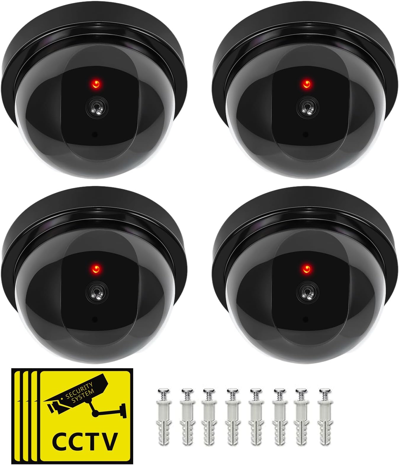 TOROTON 4 Caméras Factices Solaires Avec LED Clignotante - Fausse Caméra De Sécurité Réaliste Intérieur Extérieur Noir (Pack 4)