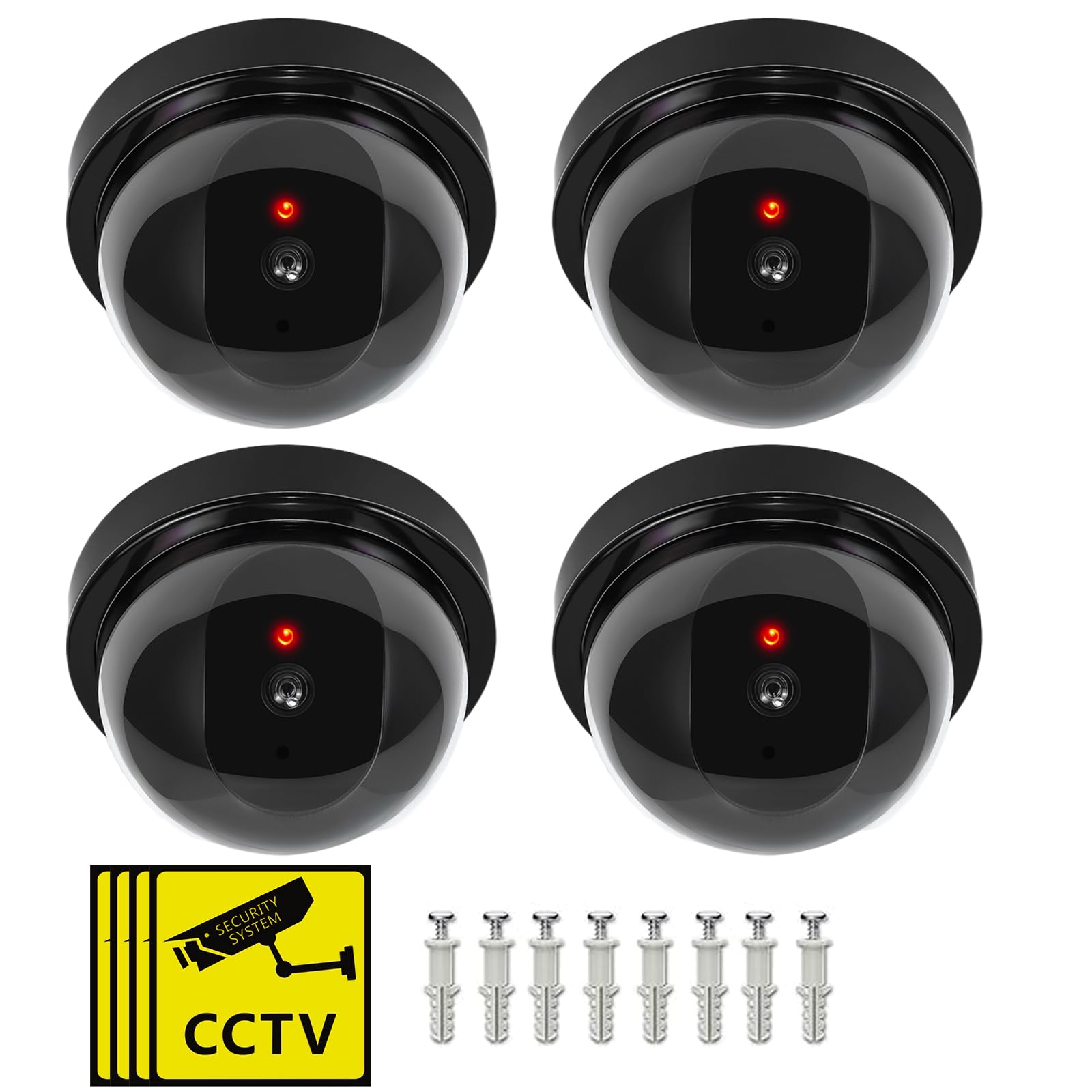 Set di 4 Telecamera finta Interno Energia Solare Videocamera Antifurto con LED Rosso CCTV d'Imitazione
