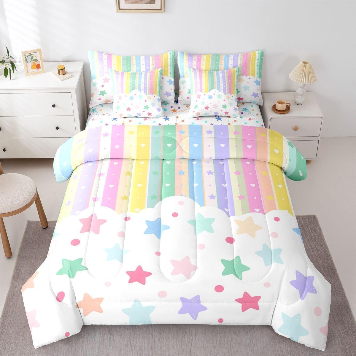 Homemissing Striscia Piumino Letto Con Lenzuola 7 Pezzi 264x229cm
