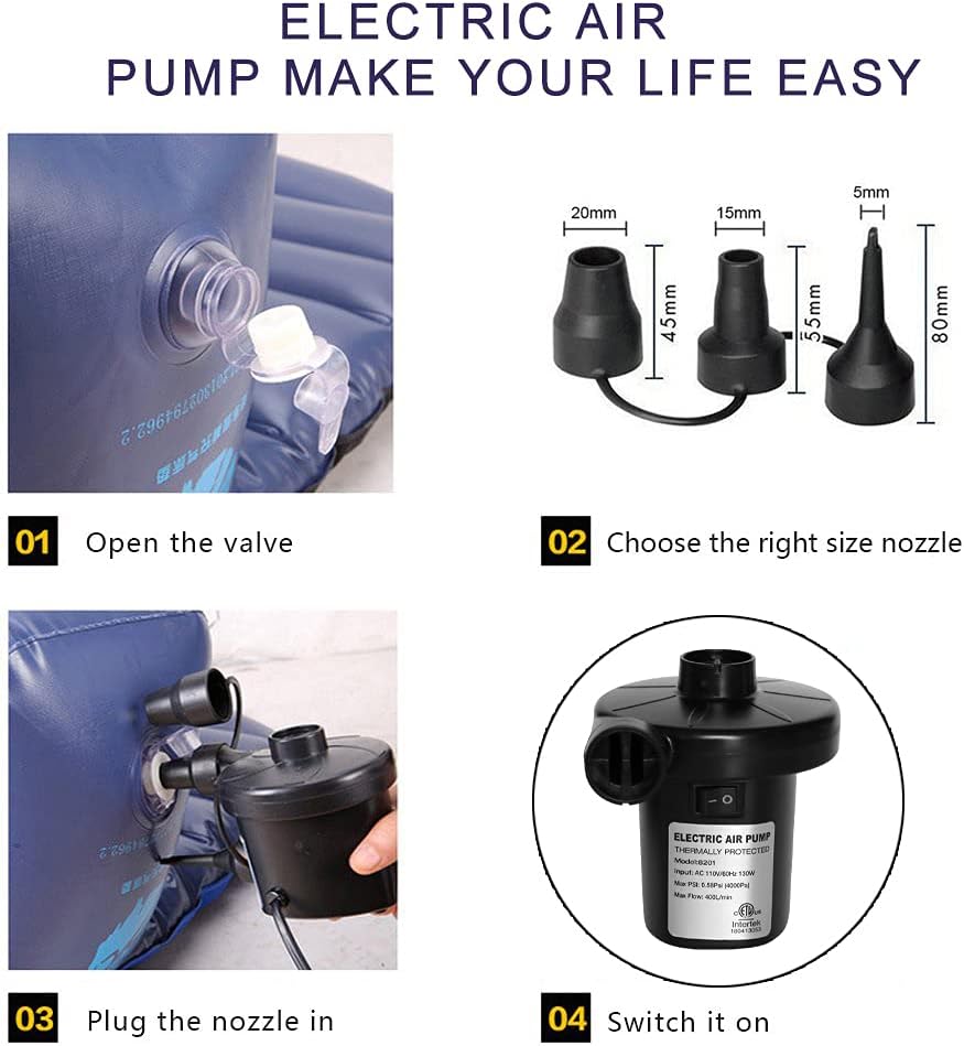 BUYMAX Electric Air Pump for Pool Inflatables Air Mattress Air Bed, 110V AC Boat Pool Raft Inflatable Pump with 3 Nozzles (130w) : Home & Kitchen