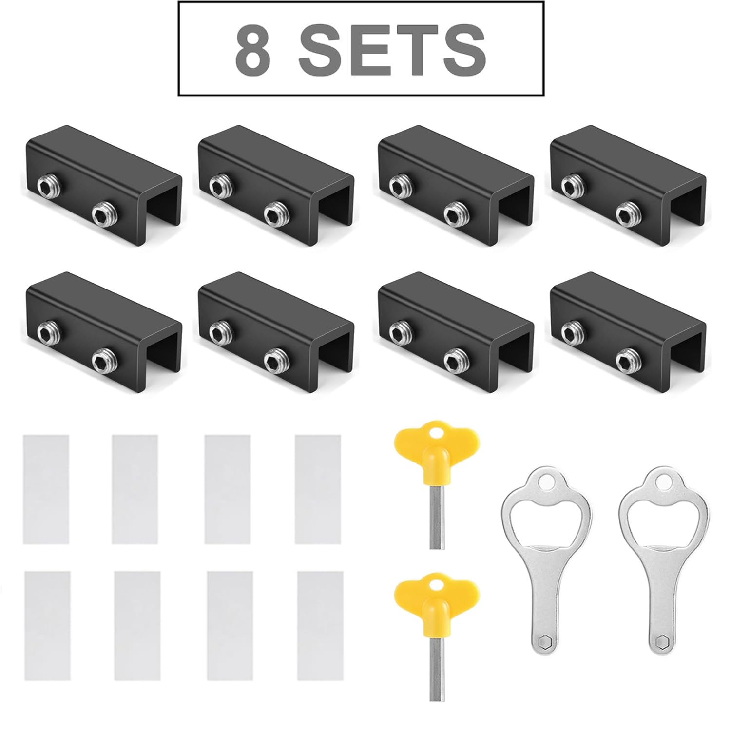 Lot de 8 verrous de fenêtre coulissants pour fenêtres coulissantes horizontales et verticales, verrous de sécurité réglables avec jeux de clés pour terrasse, bureau, chambre à coucher (noir)