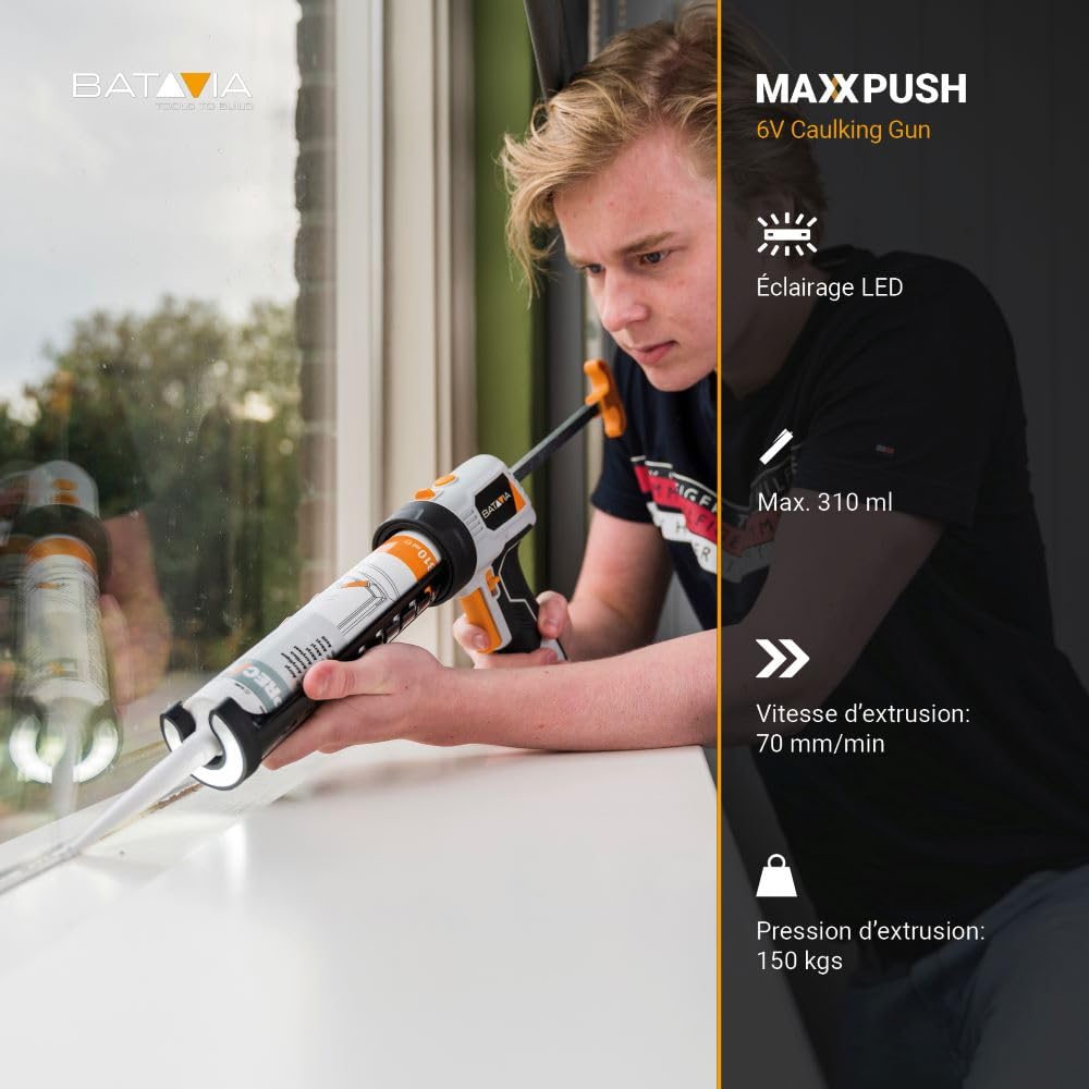 Pistolet à calfeutrer 6V sans fil à LED Maxxpush - Batavia