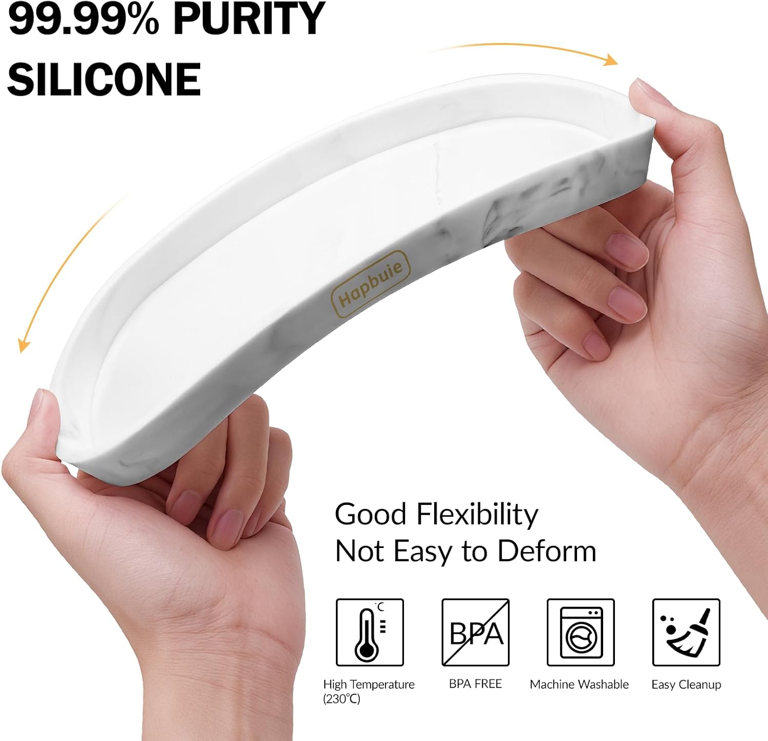 Silicone Bathroom Vanity Tray, Marble White, for Countertop