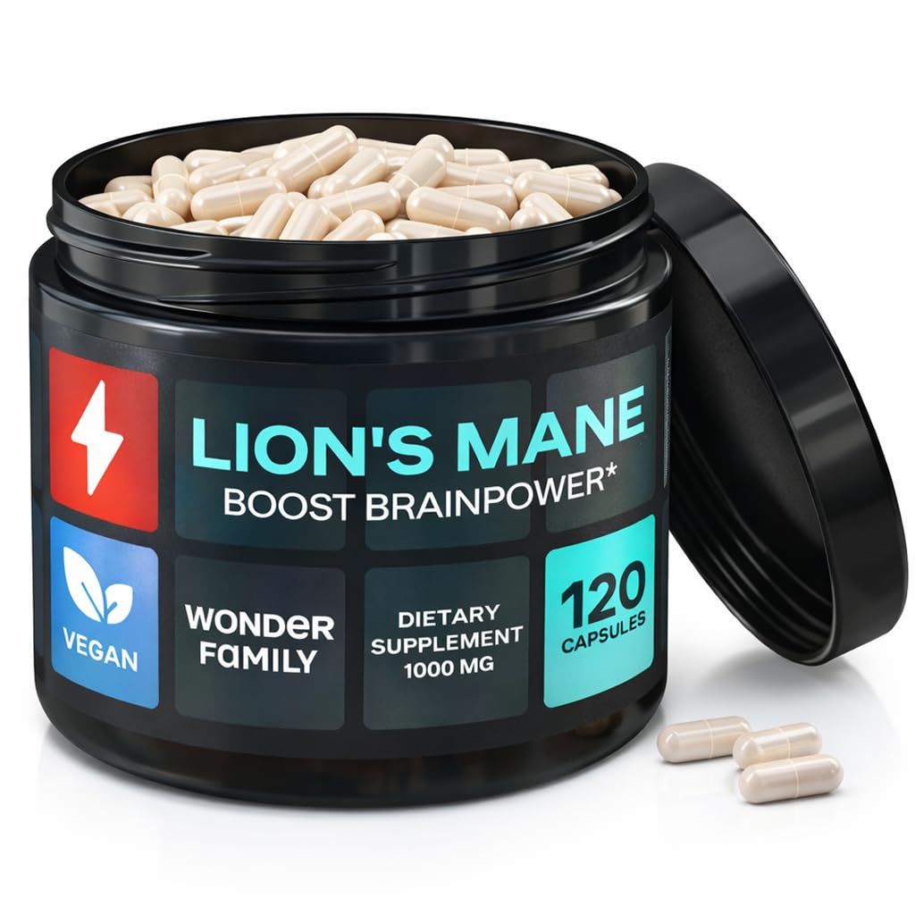 Lion’s Mane Supplement Capsules 1000mg – Organic Mushroom Complex with Alpha GPC – Daily Wellness & General Vitality Support – Vegan, Non-GMO, Gluten-Free – Melena de León Orgánico – 120 Capsules 120 Count (Pack of 1) Unscented