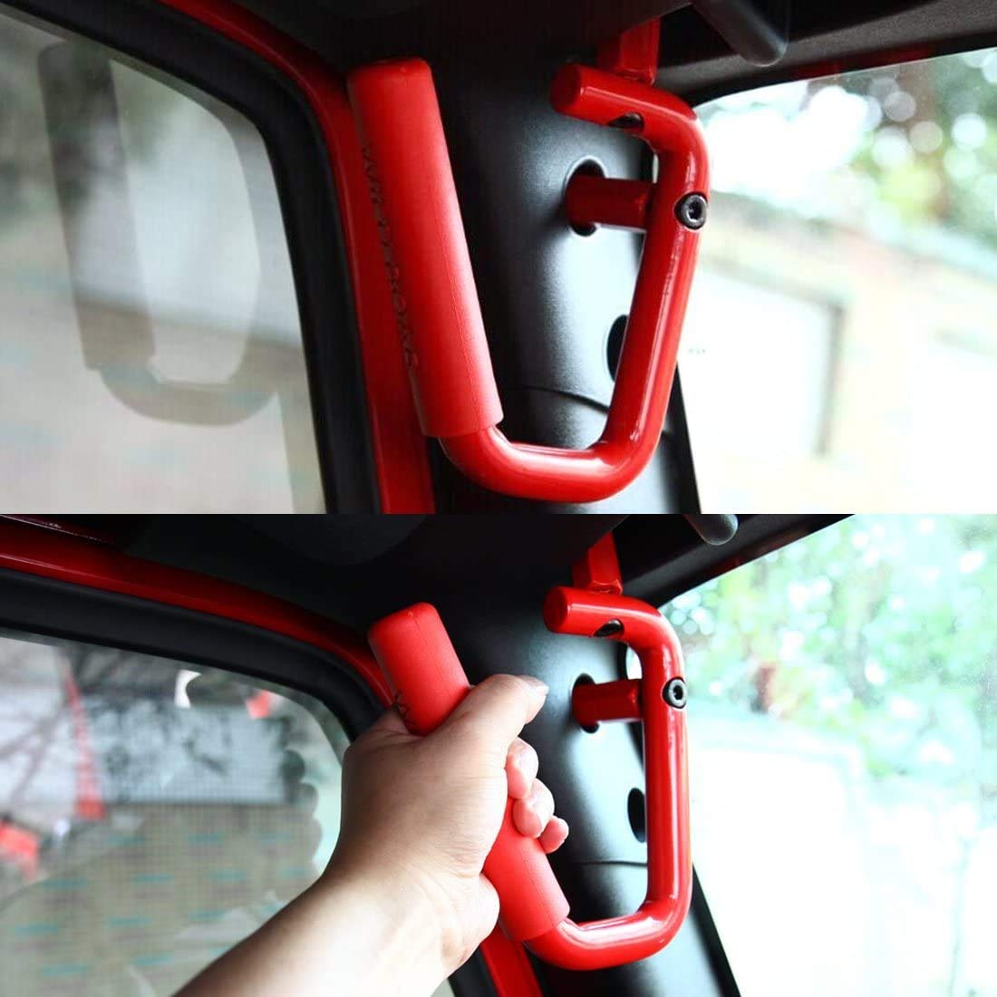 KATUR Maniglione Anteriore Compatibile Con Je-ep Wrangler JK Rubicon Sahara Sport 2007-2017 2/4 Porte In Acciaio Massiccio Rosso, 2 pezzi