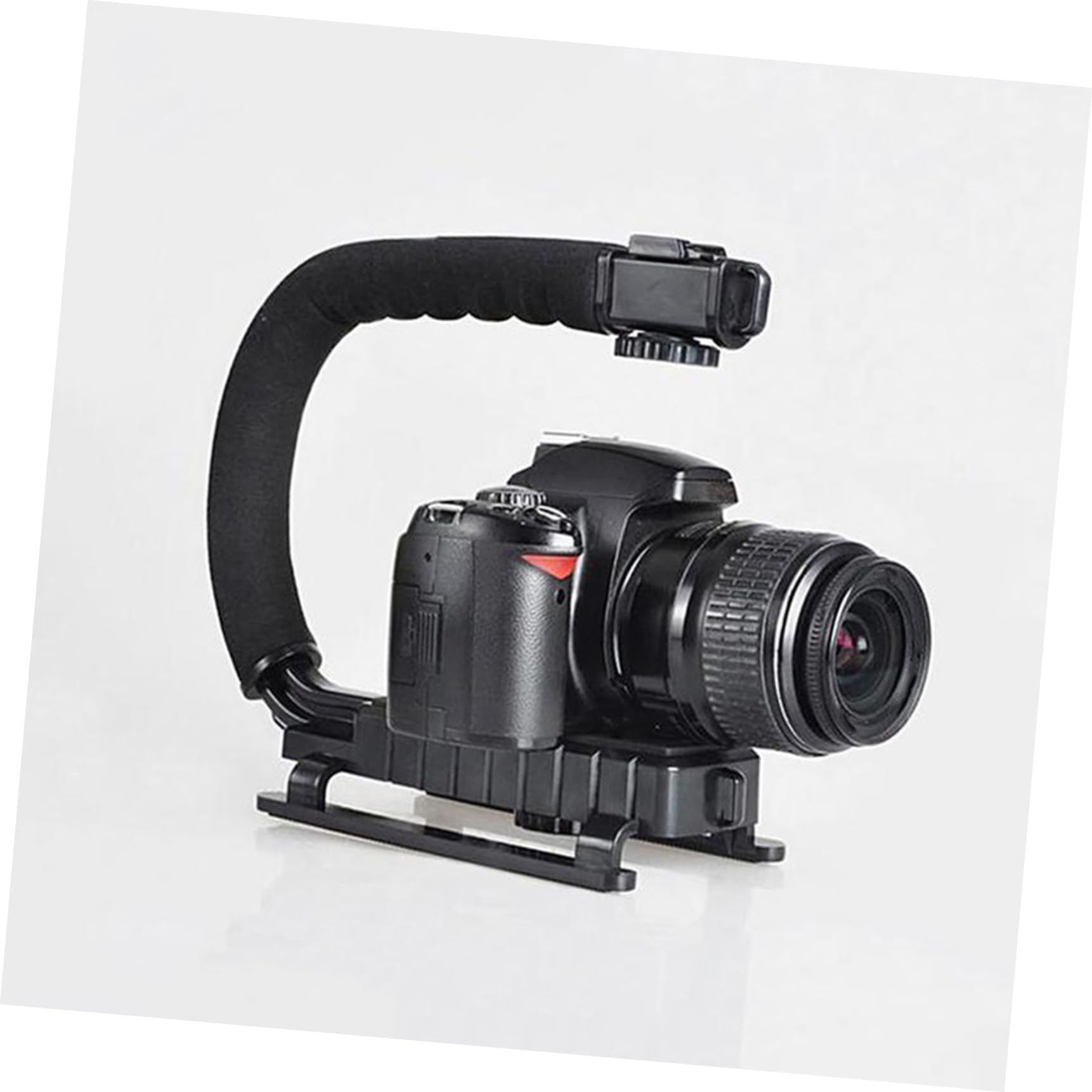 Stabilizzatore per Fotocamera Video Portatile Nero, Impugnatura | C-type e U-type, per Riprese a Bassa Angolazione e Selfie Grip, Plastica e Spugna