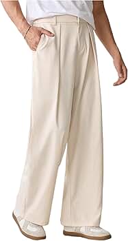 OYOANGLE Men's Pleated Wide Leg Suit Pants Button Zipper Fly