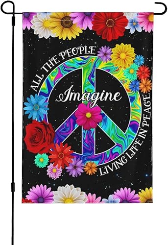 Hippie Garden Flags 12x18in,Hippie Imagine All The People Living Life In Peace Funny American House Deco Summer Garden Flag For House Outside