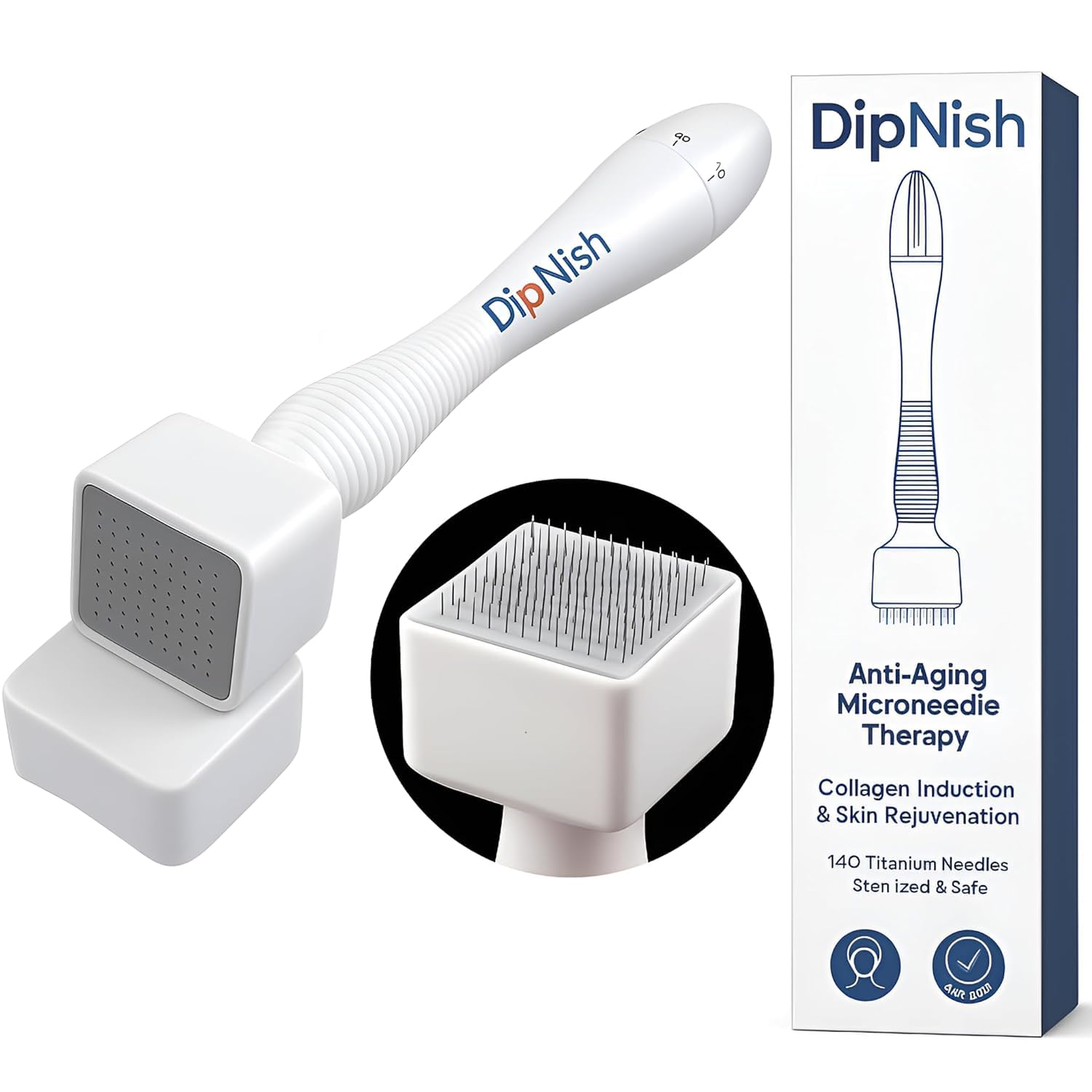 AKM STORE DipNish Derma stamp for Hair Regrowth 140 Titanium Adjustable Micro Needle, Facial Derma Roller with microneedling Kit for Face, Skin Repair & Beard Growth, Reusable derma pen-image-37