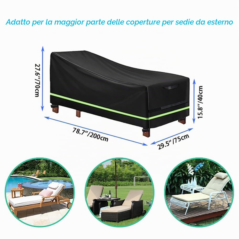 2 Pezzi Coperture per Lettini da Giardino con Striscia Riflettente | Tessuto Oxford 420D, Coperture per Lettini Prendisole e Sedia a Sdraio, Impermeabile Anti-UV Antistrappo Copri 200x75x70-40cm