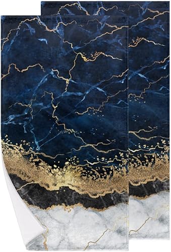 Vista 25 de Juego de 2 toallas de mano con textura de mármol para baño, toallas de baño decorativas de maza negra y dorada, toalla facial suave y absorbente