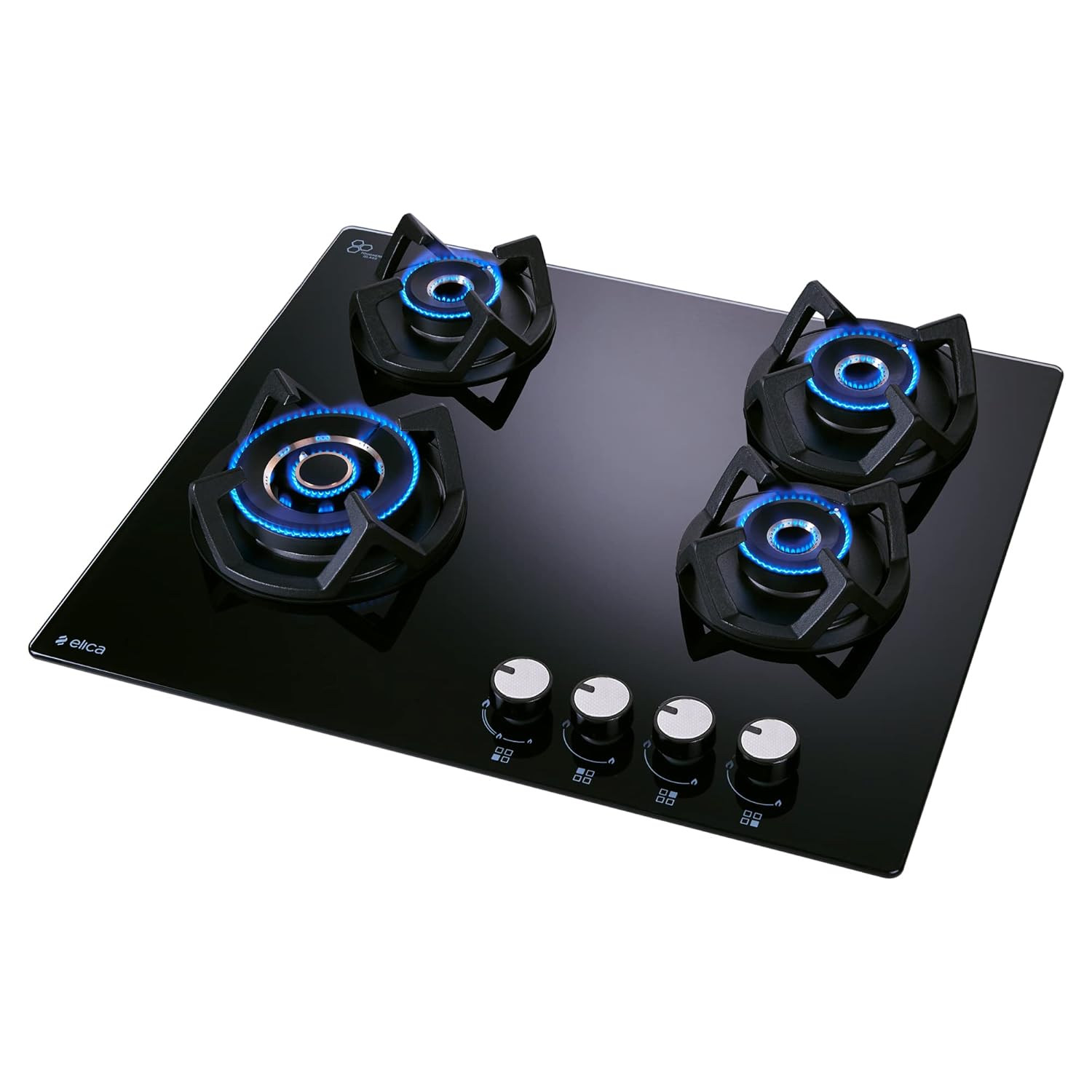 Elica Hob 4 Burner Auto Ignition Glass Top 3 Double Ring Brass and 1