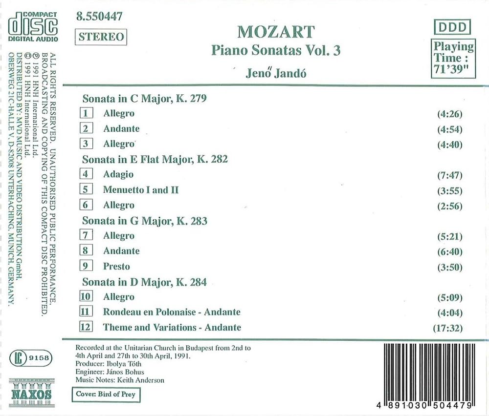 MOZART: Piano Sonatas, K. 279, K. 282, K. 283 and K. 284