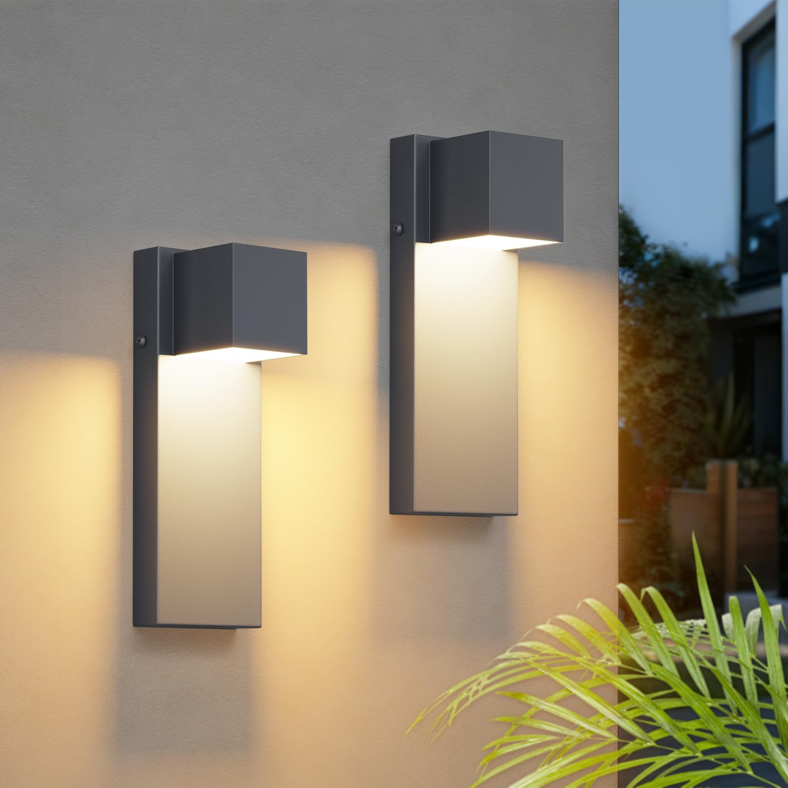 Kinkiet zewnętrzny LED K-Bright 16 W, 2 sztuki, lampa zewnętrzna, ciepła biel 3000 K, wodoodporność IP65 | Żelazna lampa ścienna do wewnątrz i na zewnątrz, na balkon, do ogrodu
