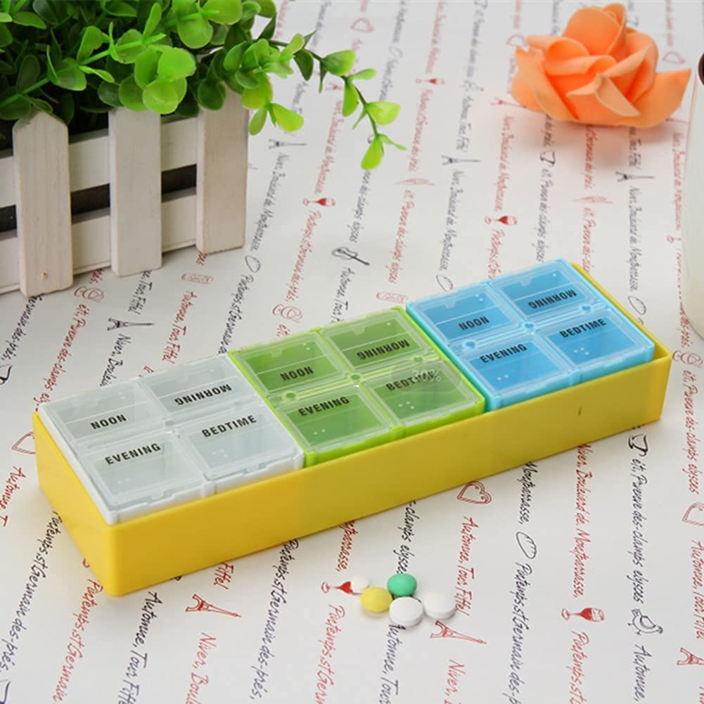 Pastillero Organizador de pastillas Pastillero 7 días 4 veces al día Dispensador de tabletas de medicina Pastillero semanal Organizador de tabletas Suministros médicos Verde, talla única (amaril