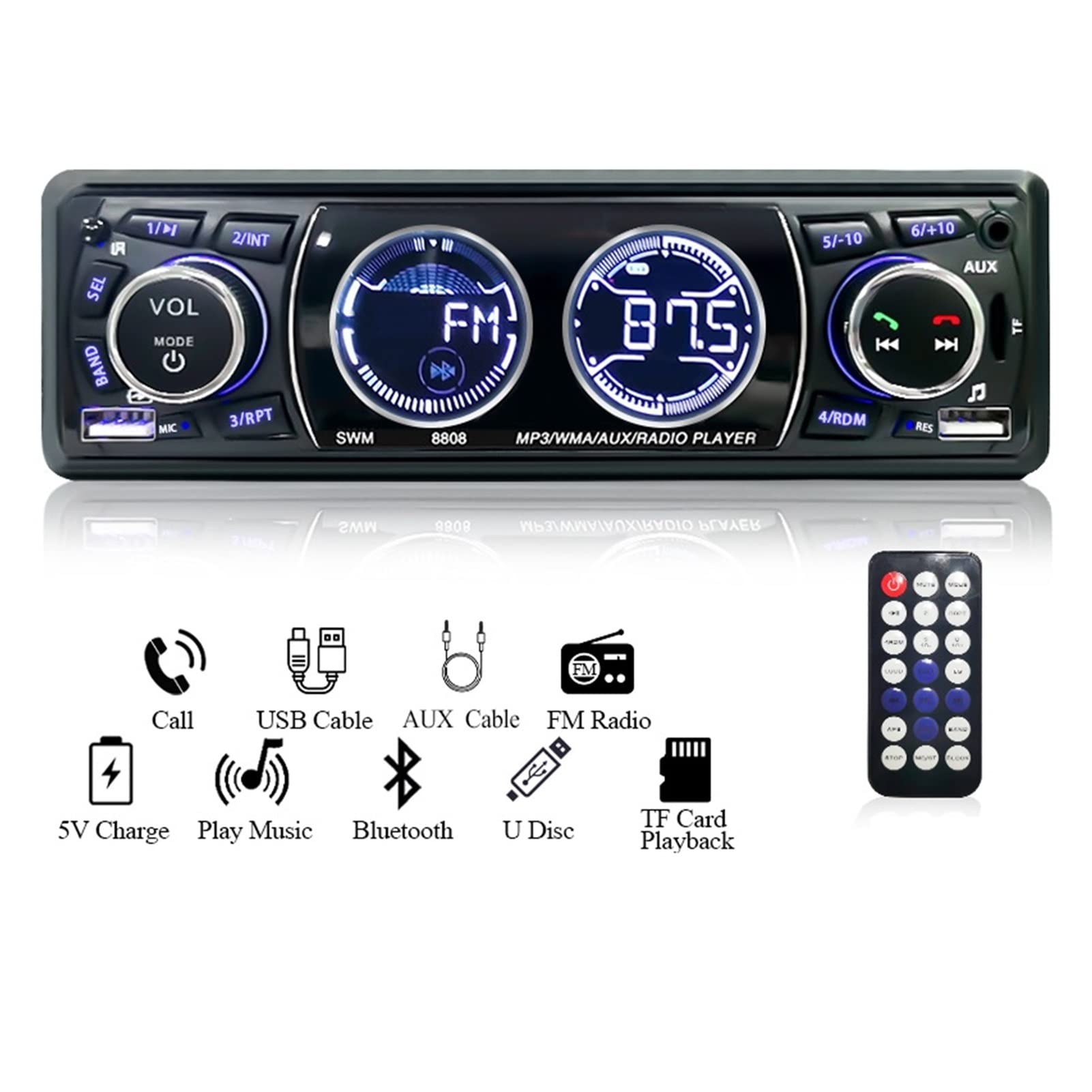 Radio samochodowe audio 1din bluetooth stereo Mp3 Gracz Fm Odbiornik 60WX4 Wsparcie dla ładowania telefonu Aux/USB/TF Karta w zestawie Dash Przenośny