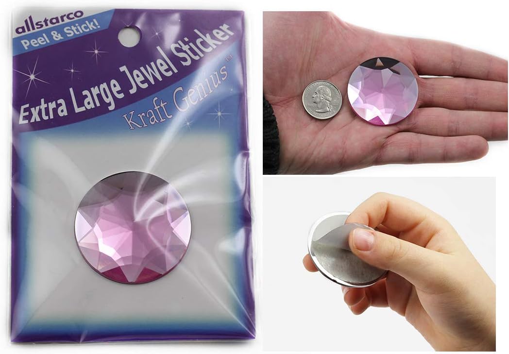Allstarco43mm Pink H112 Large Self Adhesive Round Jewels Acrylic Rhinestones Stick On Plastic Gems for Cosplay - 2 Pieces