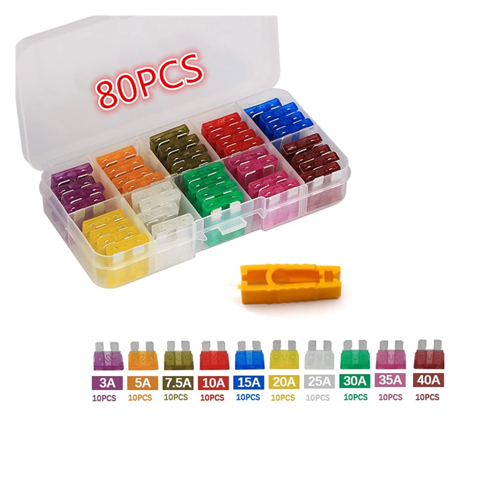 Cablaggio di protezione Fusibile 80pcs 1. 2V 3A 5A 7.5A 10A 15A 20A 25A 30A 35A 40A Assortimento di fusibili for auto a lama standard Fusibile a lama for auto Fusibile for moto for barche for auto