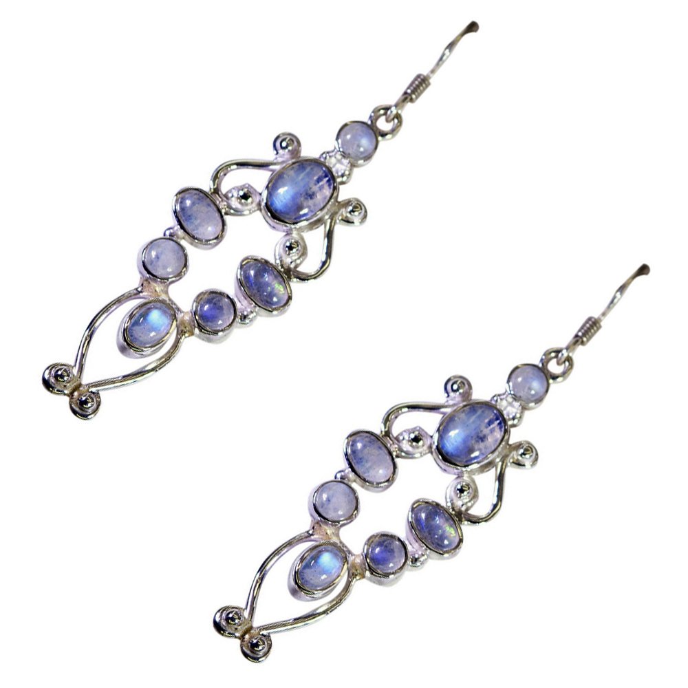 Boucle d'oreille pierre de lune anti-allergie en argent 925 véritable