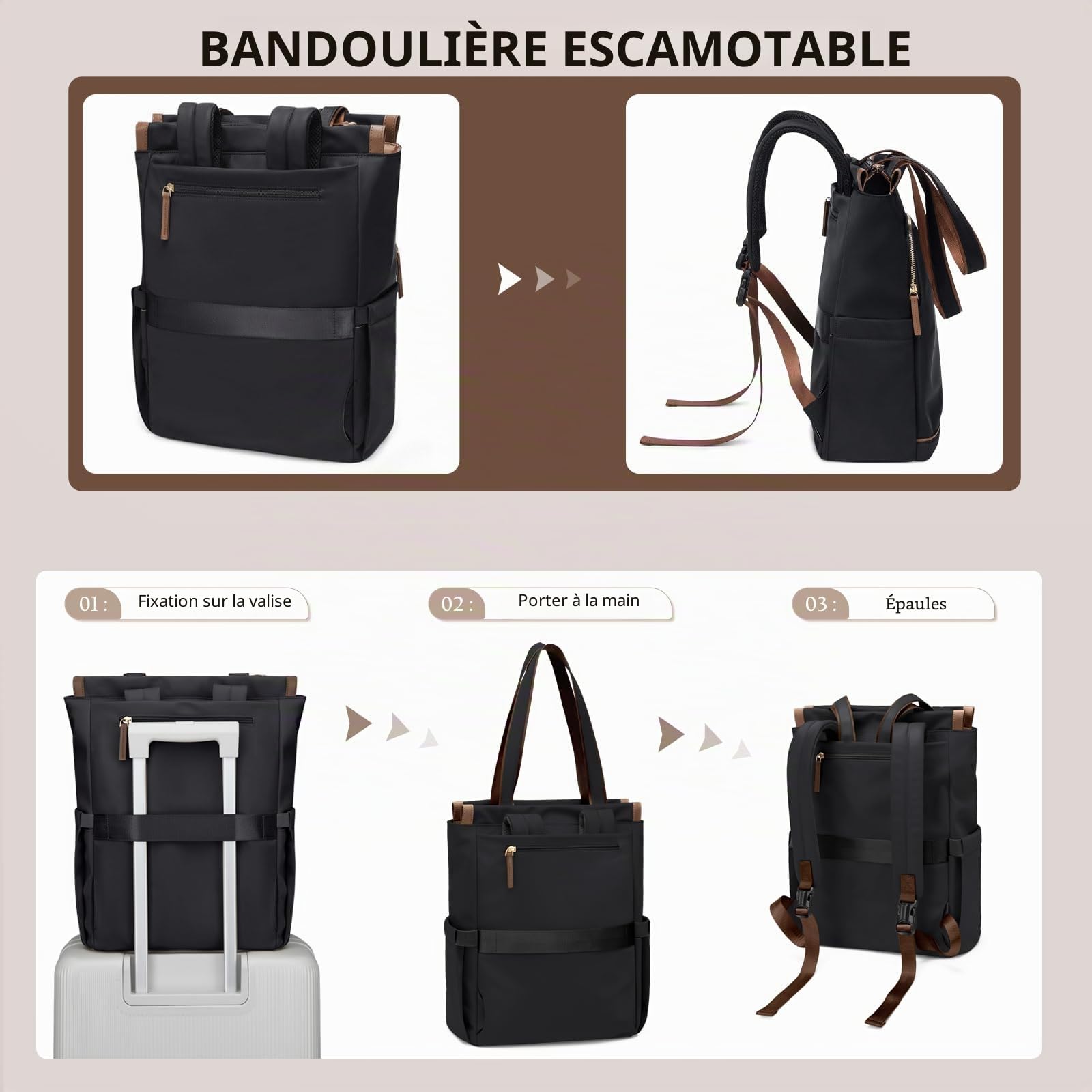 GOLF SUPAGS Sac à dos Convertible pour Ordinateur Portable pour Femmes Sac de Voyage Décontracté Notebook pour Travail Collège Voyage Loisirs