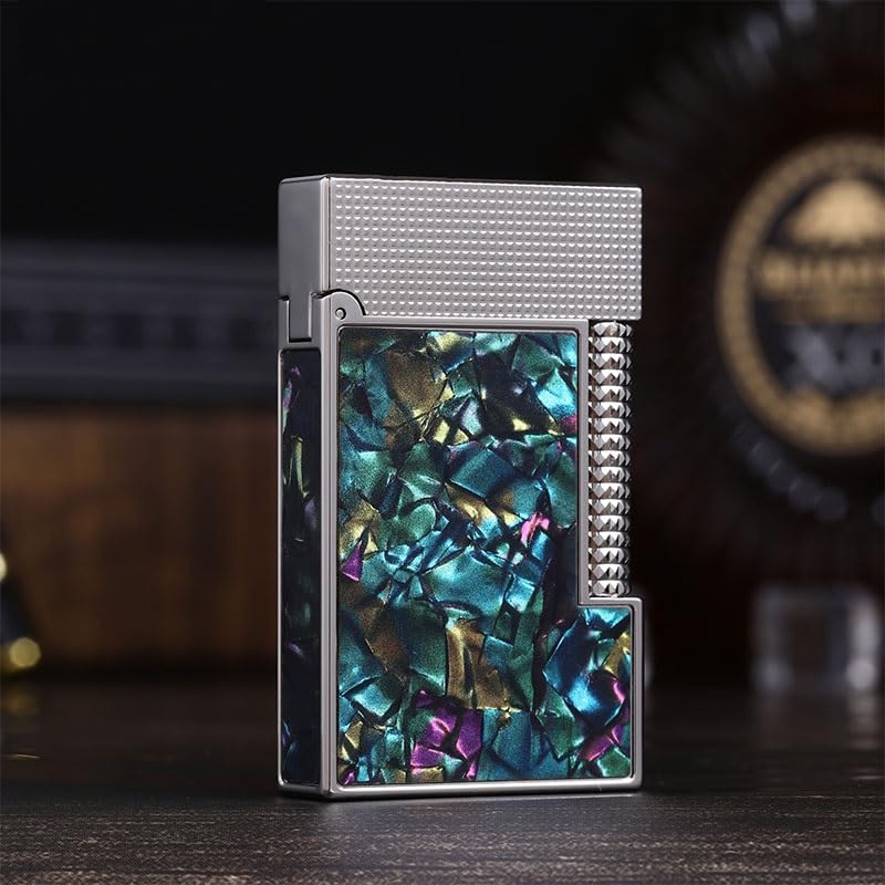 Side Sliding Grinding Wheel Ignition Lighter Flip Cover Piano Sound Pure Copper Shell Inlaid Butane Gas Lighter Can
