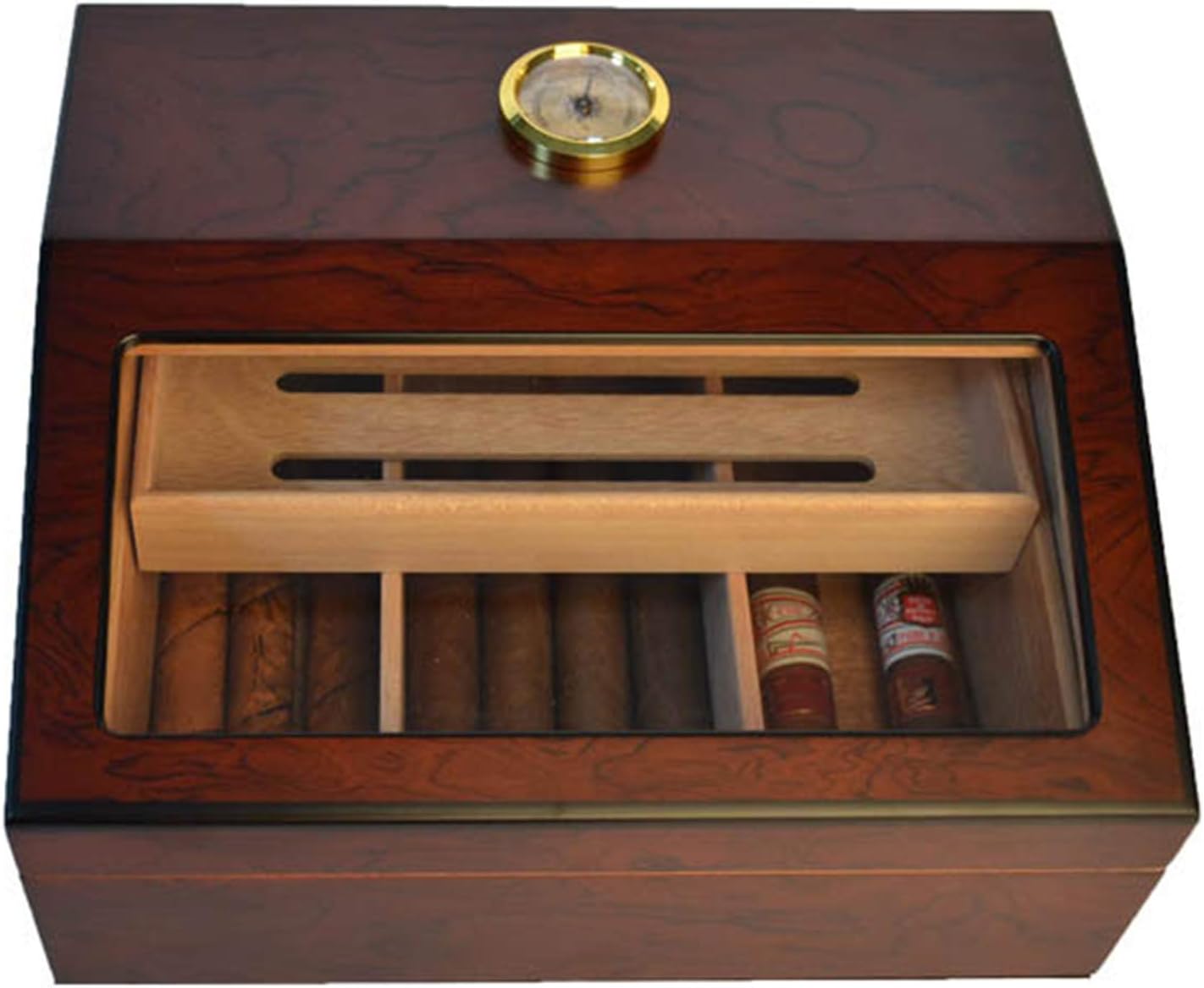 Enfriador Puros Humidor Caja Puros, Caja Puros Madera con Higrómetro y Humidificador, Caja de