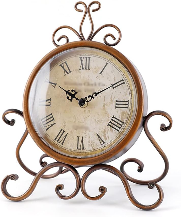 FMURY Vintage Silent Retro Iron Table Clock Home Bedroom Living Room Office Decor Desk Clock