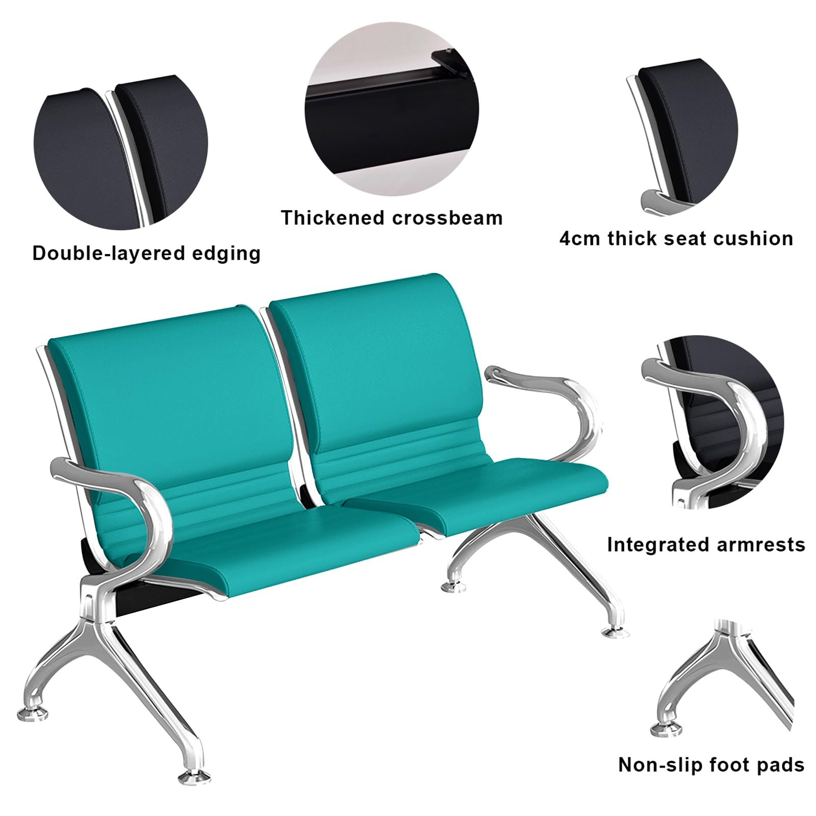 Generisch Blaue Flughafen-Empfangsbank, 2-Sitzer-Gästestuhl mit Armlehnen, stilvolle Lobbybank für Büro, Klinik, Krankenhaus, Friseursalon, Salon und Bank