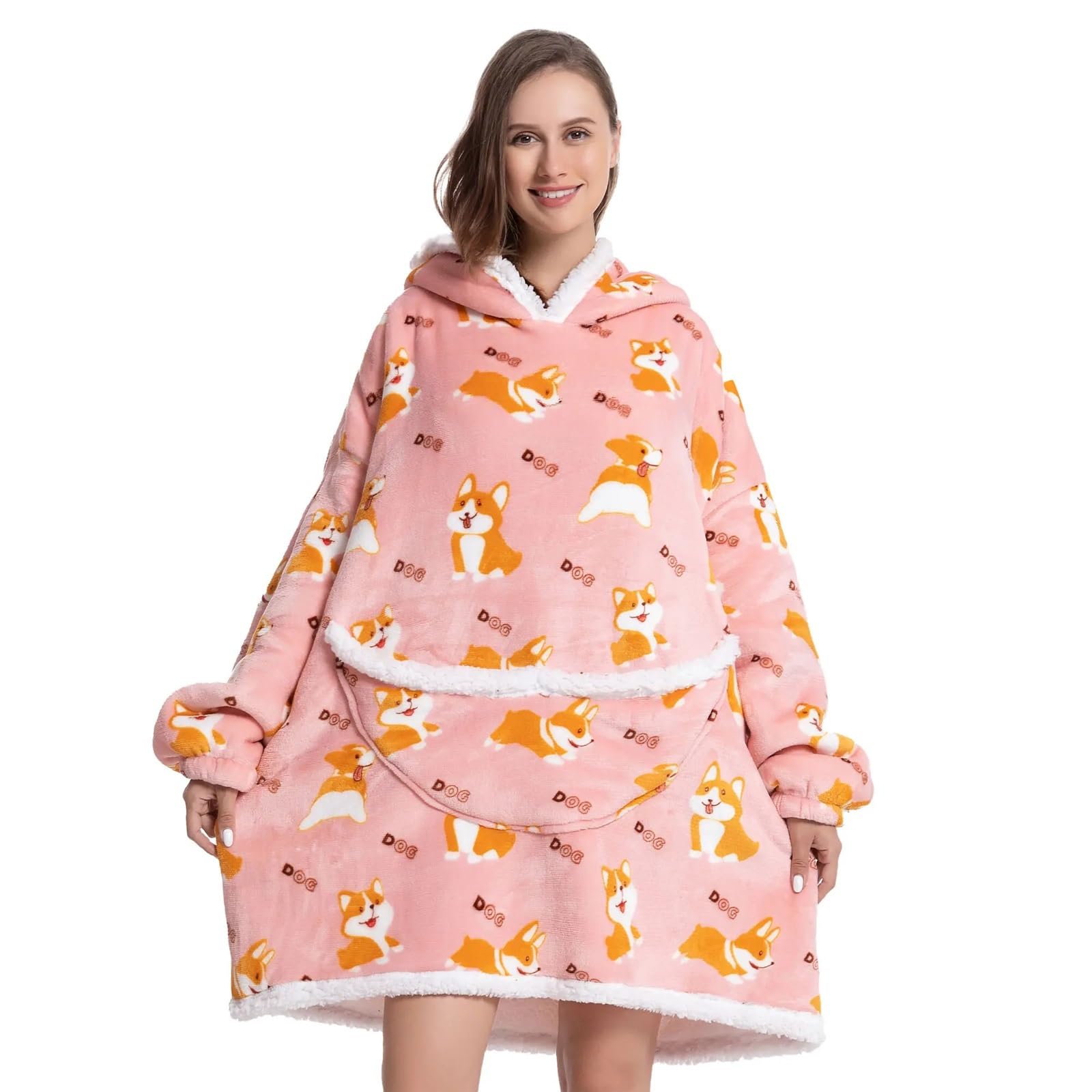 Coperta Pile Felpa con cappuccio oversize Wearale in flanella, pile Sherpa, calda e morbida, invernale, for bambini adulti, for coccolarsi in casa