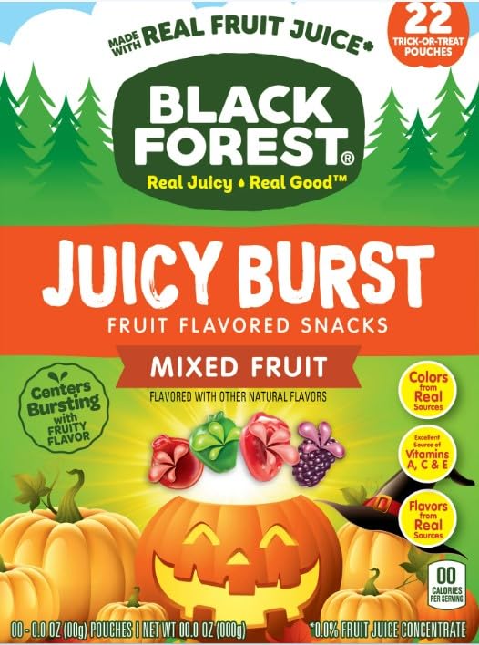 Juicy Bursts Halloween Black Forest Fruity Snacks, 17.6 oz Box, 22 Count Trick or Treat Packs