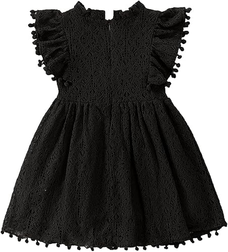 Vista 3 de BGFKS Vestido de Tutú para Bebé Niña Elegante de Encaje con Pompones Manga con Volantes con Conjunto de Diadema de Flores