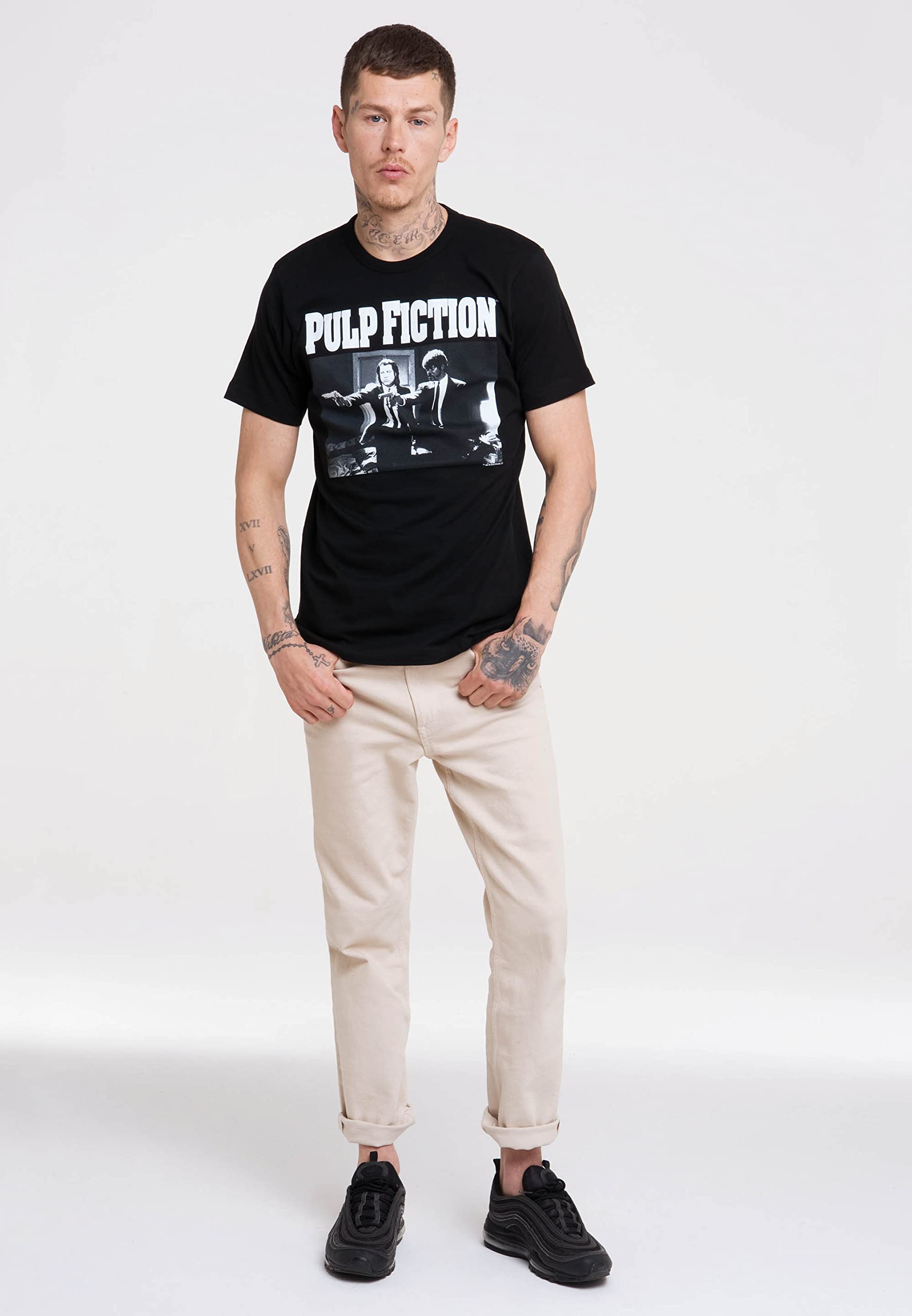 LOGOSHIRT - Pulp Fiction - Vincent Vega & Jules Winnfield - Logo - T-Shirt Uomo - Nero - Design Originale Concesso su Licenza