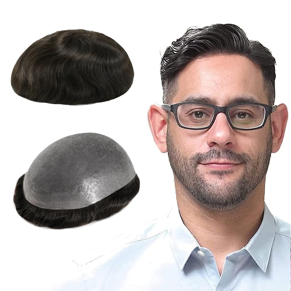 Lordhair Toupee 100% Human Hair Hairpiece For Men With 0.08mm Ski Color 3, #3, 10 inch