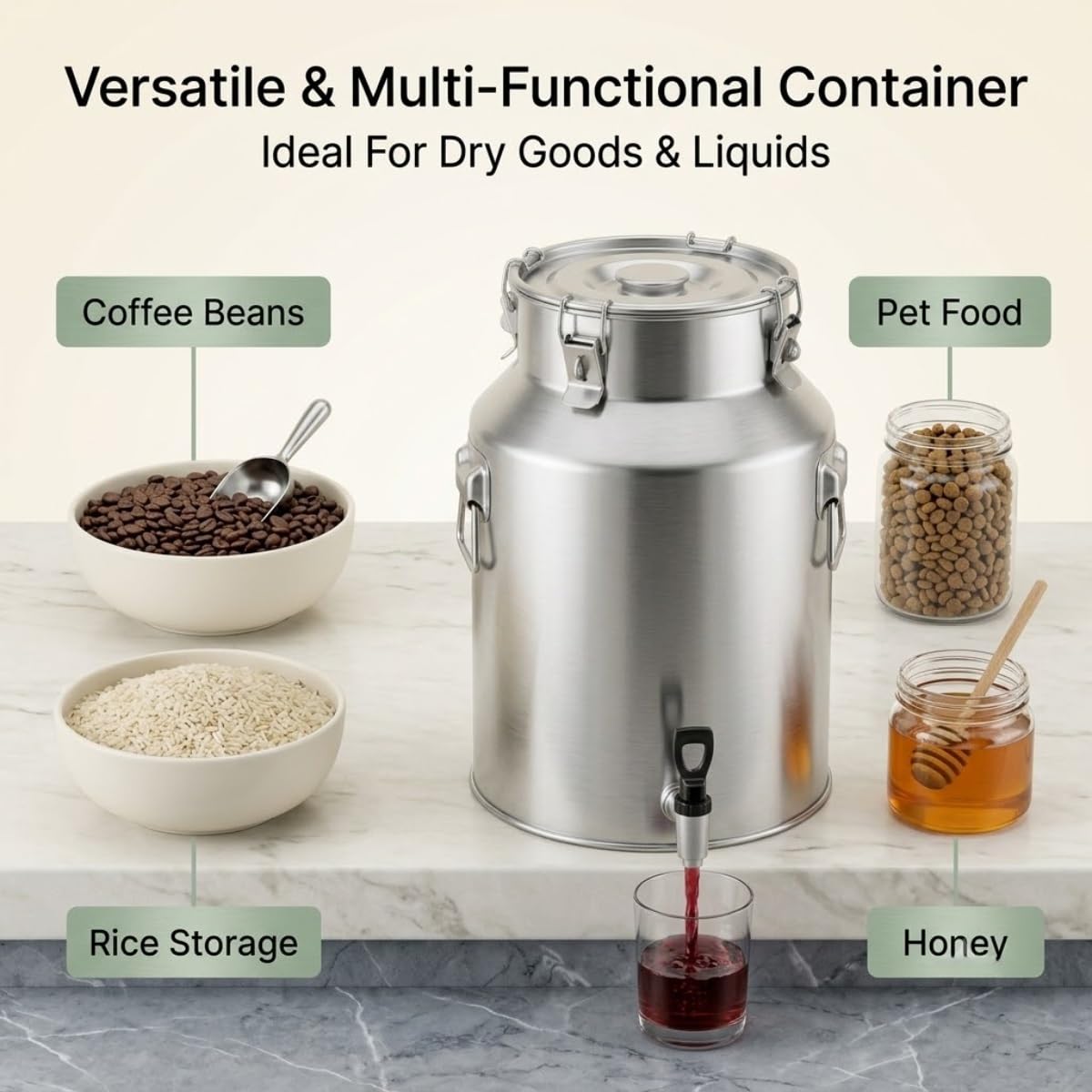 5-100L Jarra de Leche de Acero Inoxidable con Tapa Sellada y Grifo | Cubo Bidón para Almacenar Vino Aceite y Líquidos, Jarra de Leche con Asa Resistente para Cocina y Comedor(42L)