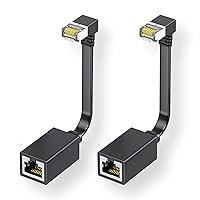 Vista 10 de Paquete de 2 cables de extensión Ethernet Cat7 de ángulo recto planos de 5.9 in/6 pulgadas, ángulo recto hacia abajo 90 grados LAN cable de conexión