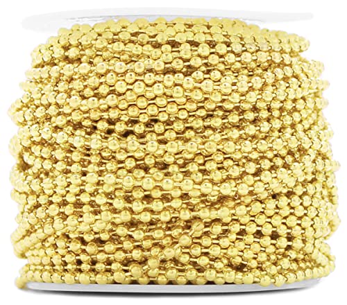 CleverDelights 2.4mm Ball Chain - Gold Color - 30 Feet - Bulk Spool