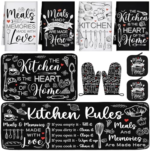 Fourluoo 10 Pcs Farmhouse Kitchen Decor Oven Mitts and Pot
