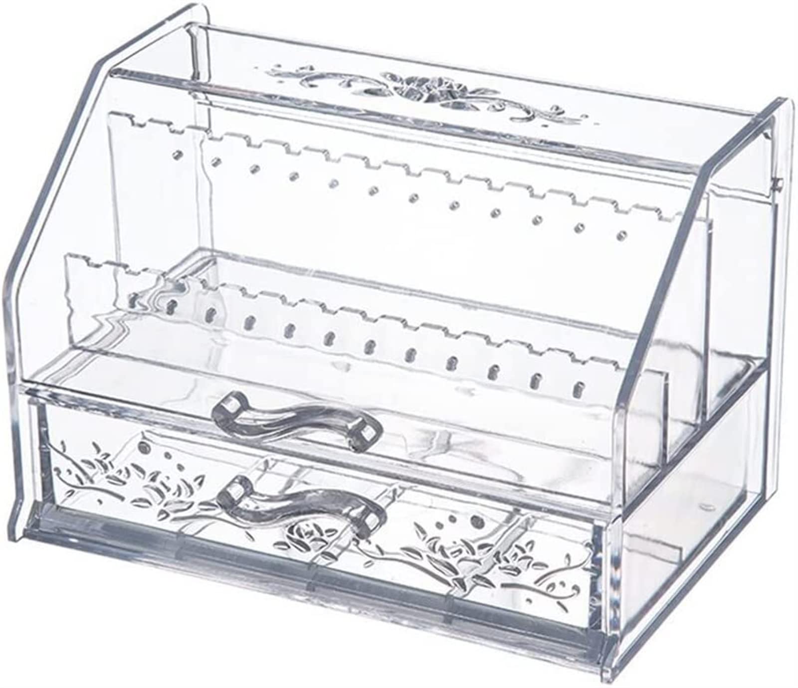 TIANQIHAO Flashing Multifunctional Drawer Type Jewelry Transparent Storage Box Acrylic Plastic Table Top Finishing Earring Display Stand,B